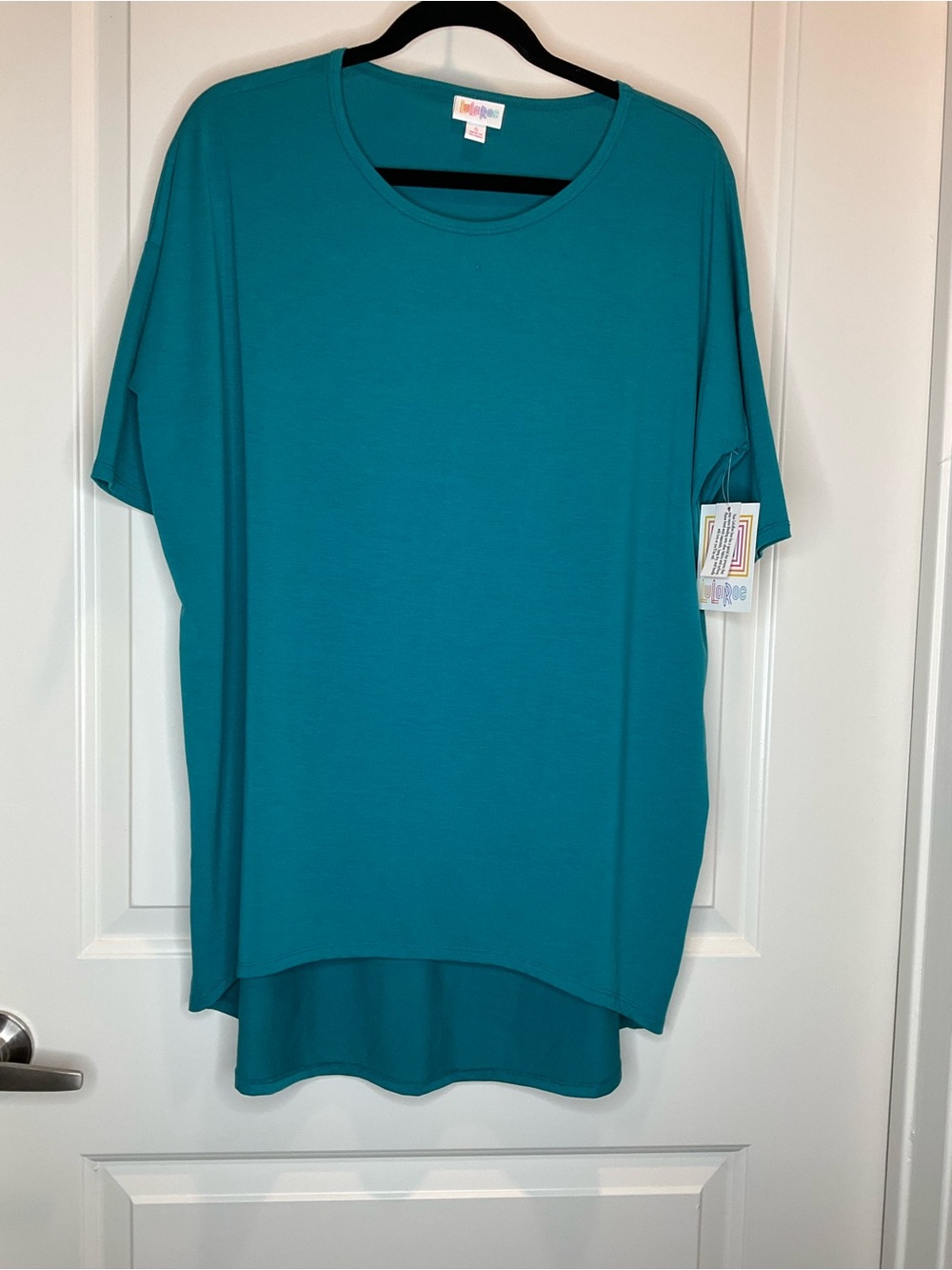 LuLaRoe Irma Teal Short Sleeve High-Low Tunic S